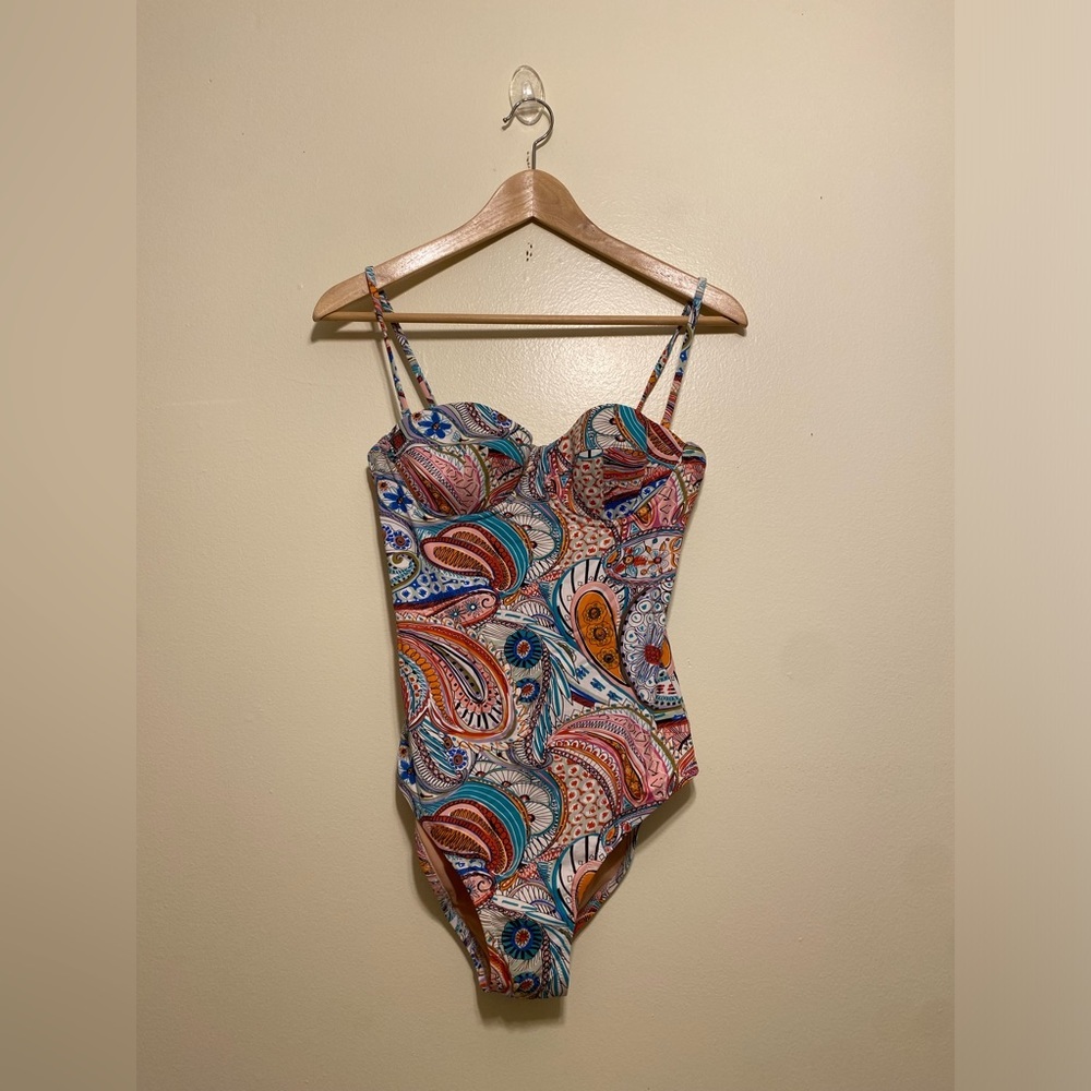 J. Crew Multicolor Paisley One-Piece with Nude Lining. Size 4